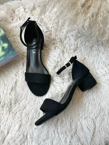 Sandale dama cu toc gros negre piele intoarsa GQ09 N7-3